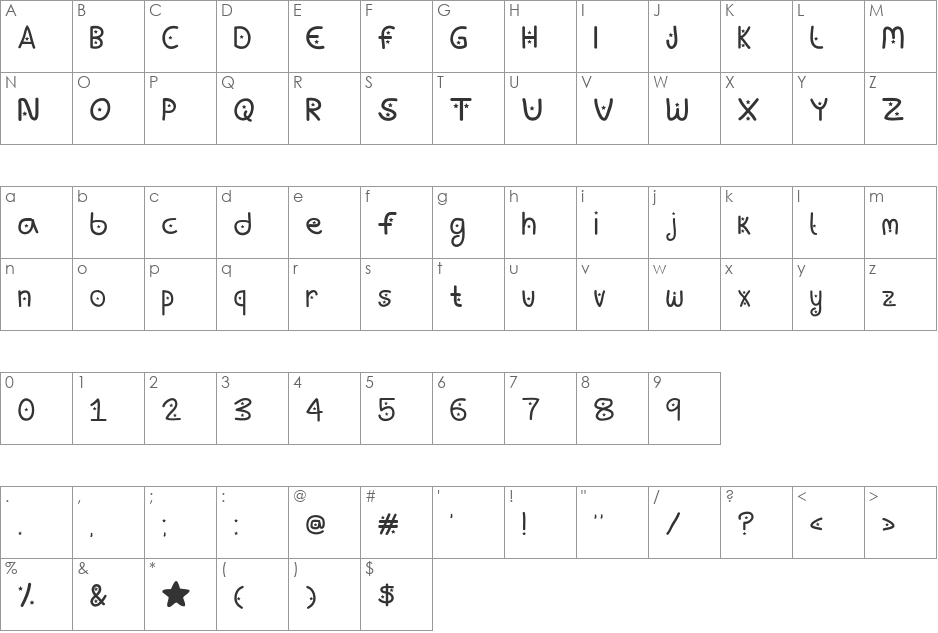 Baby, You're A Star font character map preview