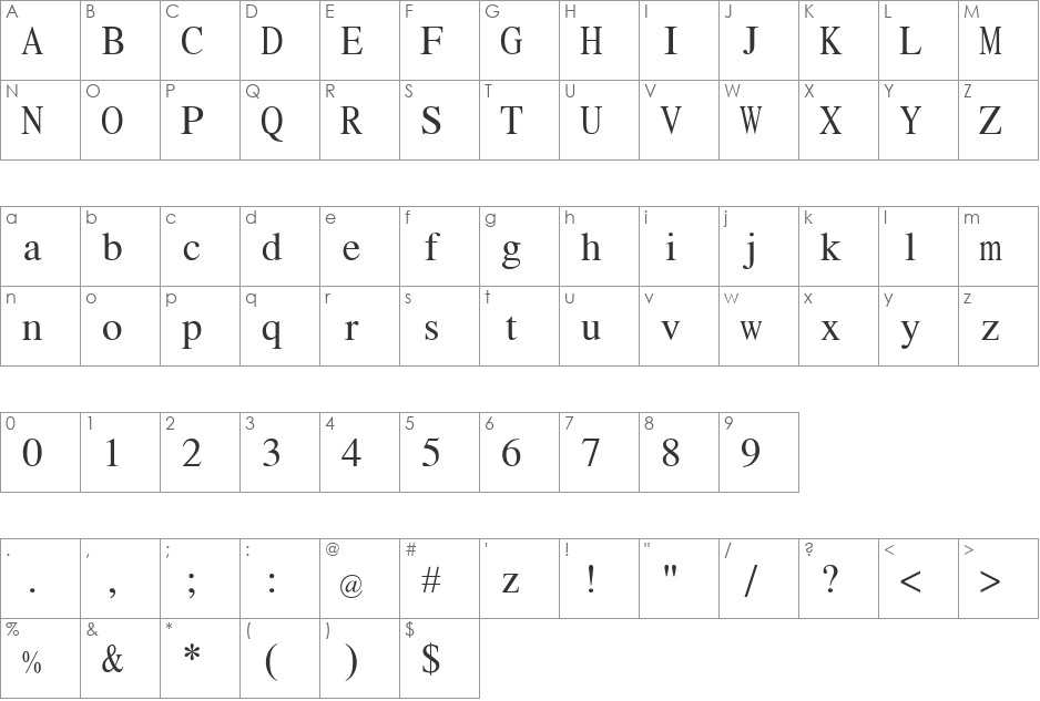 Pravda Fixed Pitch font character map preview