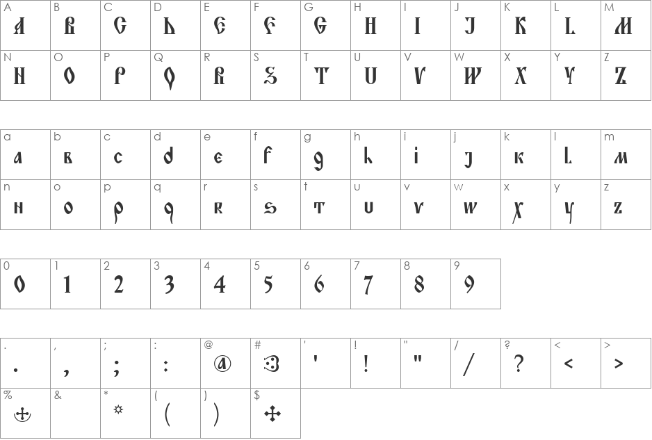 PRAVOSLA font character map preview