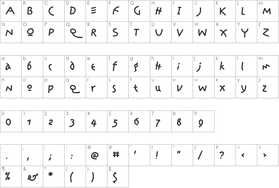 Prawn Handwrite font character map preview