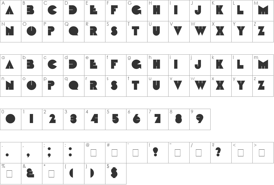 Baby-baby font character map preview