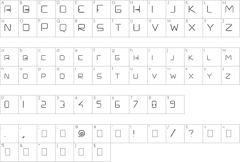 Prefelectrique font character map preview