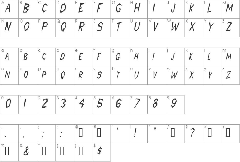 PrehistoricCondensed font character map preview
