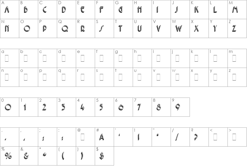 Premier Shaded LET font character map preview