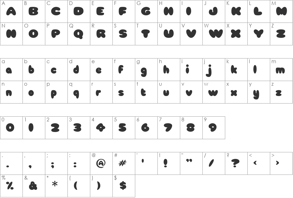 Babycakes font character map preview