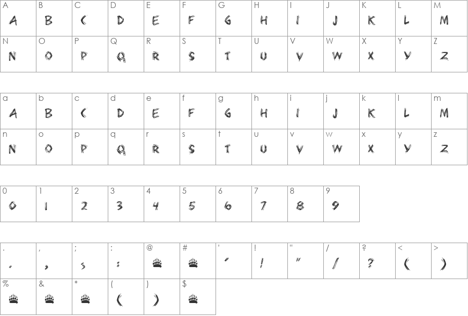 Prequene font character map preview