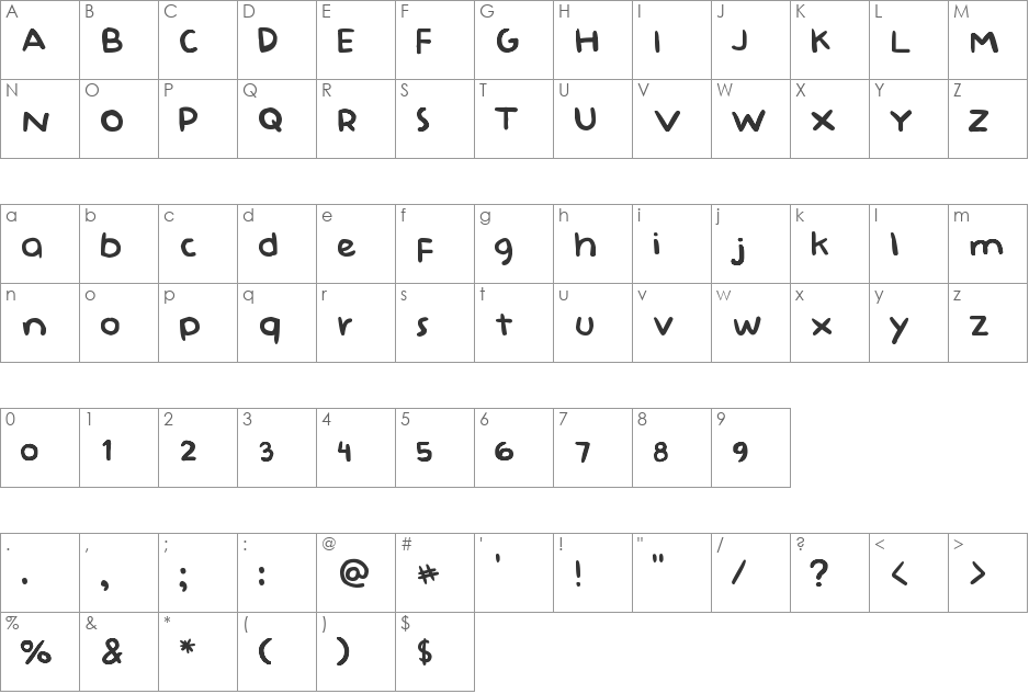 BabyDoll font character map preview