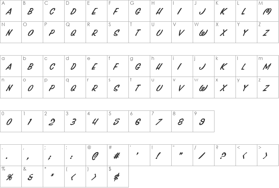 Press Darling Italic font character map preview
