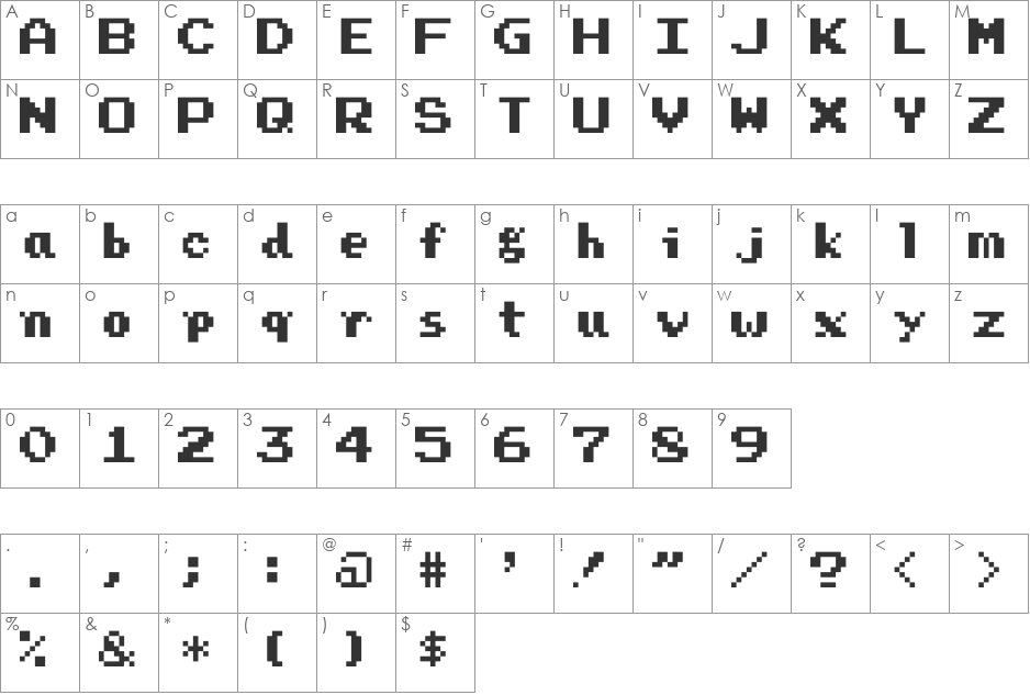 Press Start font character map preview