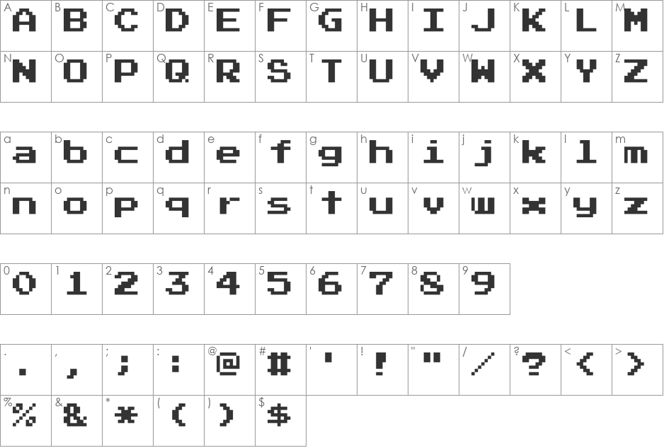 Press Start 2P font character map preview