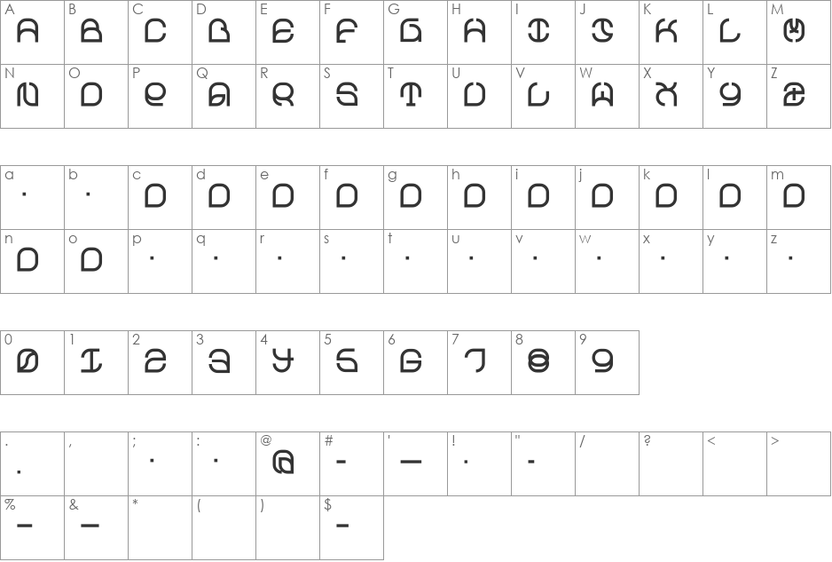 Babylewn font character map preview