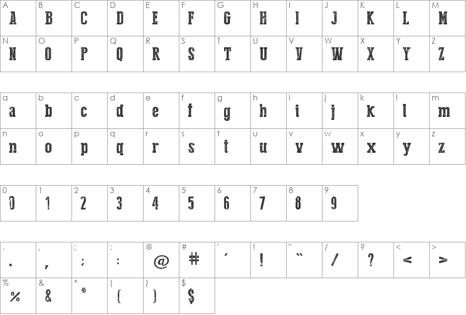 Press Style Serif font character map preview