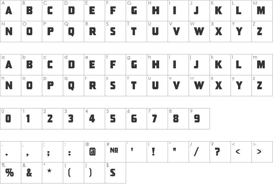 Pressboard JL font character map preview