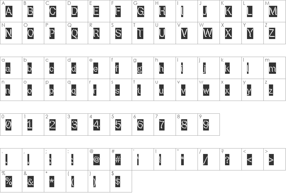 Presstape Lite font character map preview