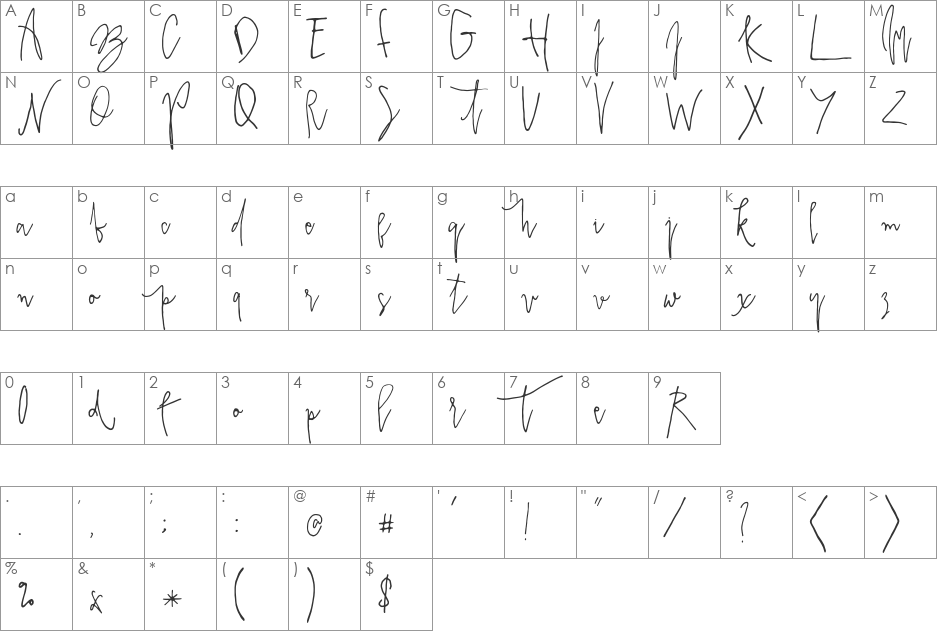 PrestigeScriptAlt font character map preview