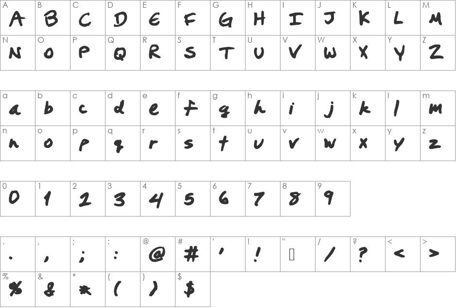 PrestonsWriting font character map preview