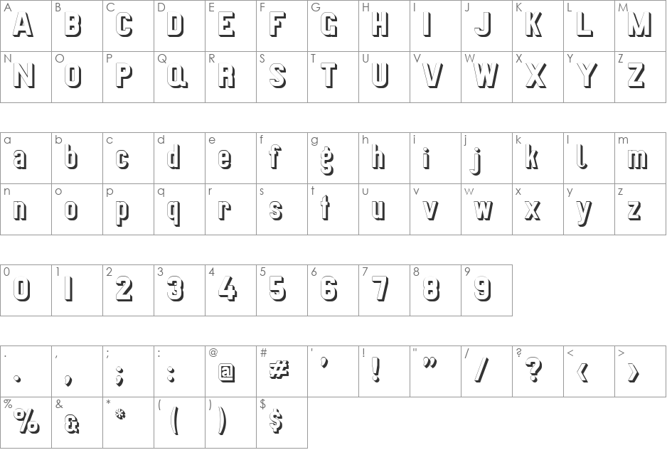 Preussische VI 9 Schatten font character map preview