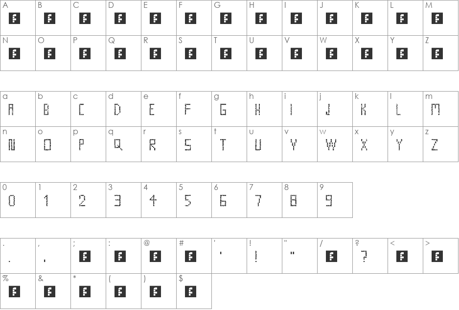 Prgdmg Clean font character map preview