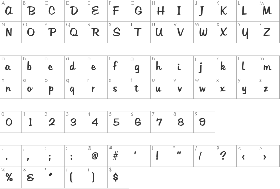 PrilliaSSK font character map preview