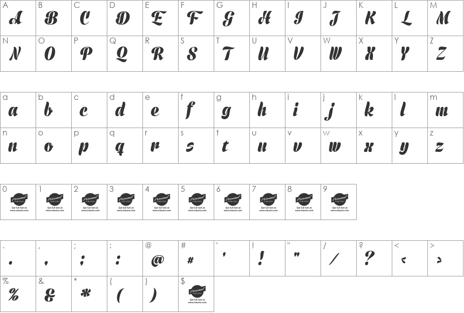 Prime Script PERSONAL USE ONLY font character map preview