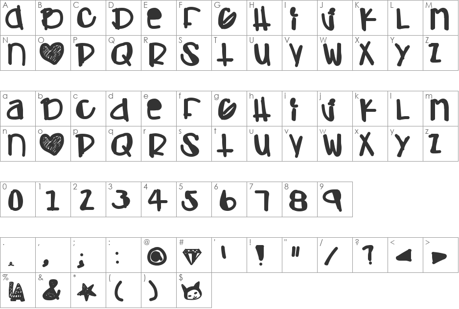 AdamskiHand font character map preview