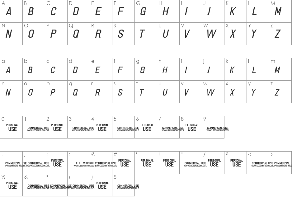 PRIMERA font character map preview