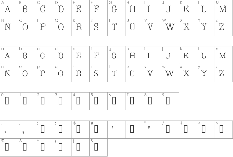 Primers font character map preview
