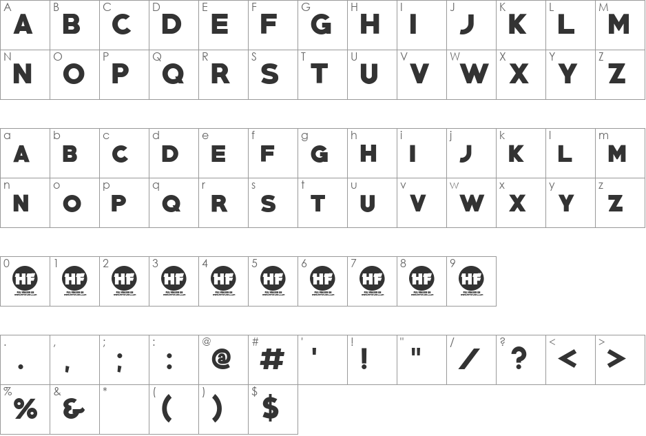 PRIMETIME font character map preview