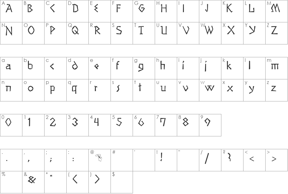 Primeval font character map preview