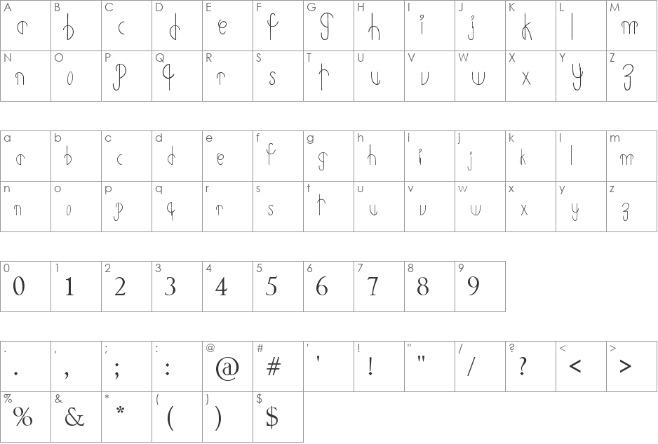 Primitive Alien font character map preview