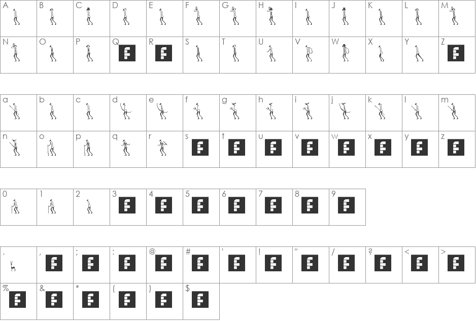 primitive man font character map preview