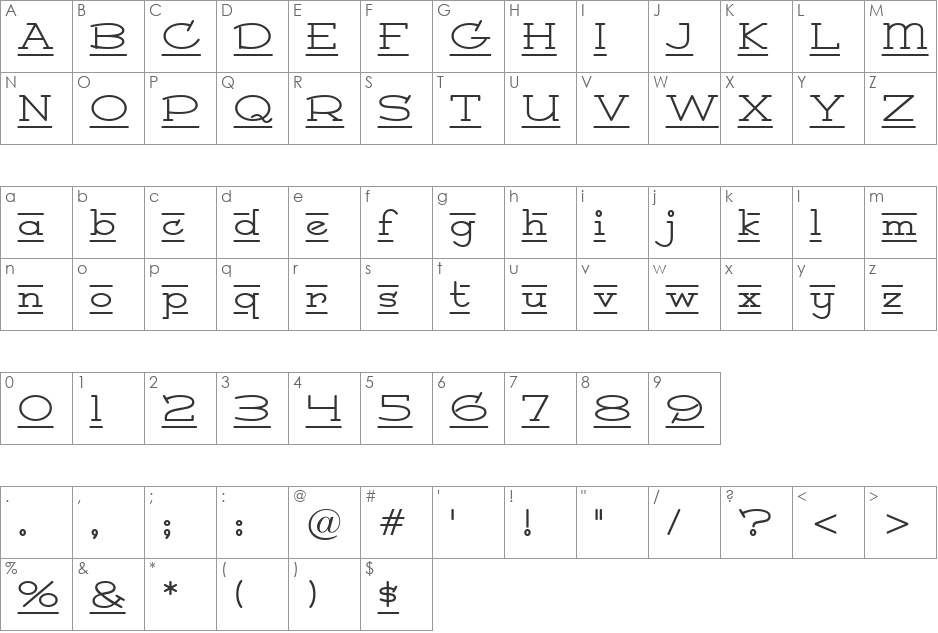 Princess Royal BTN font character map preview