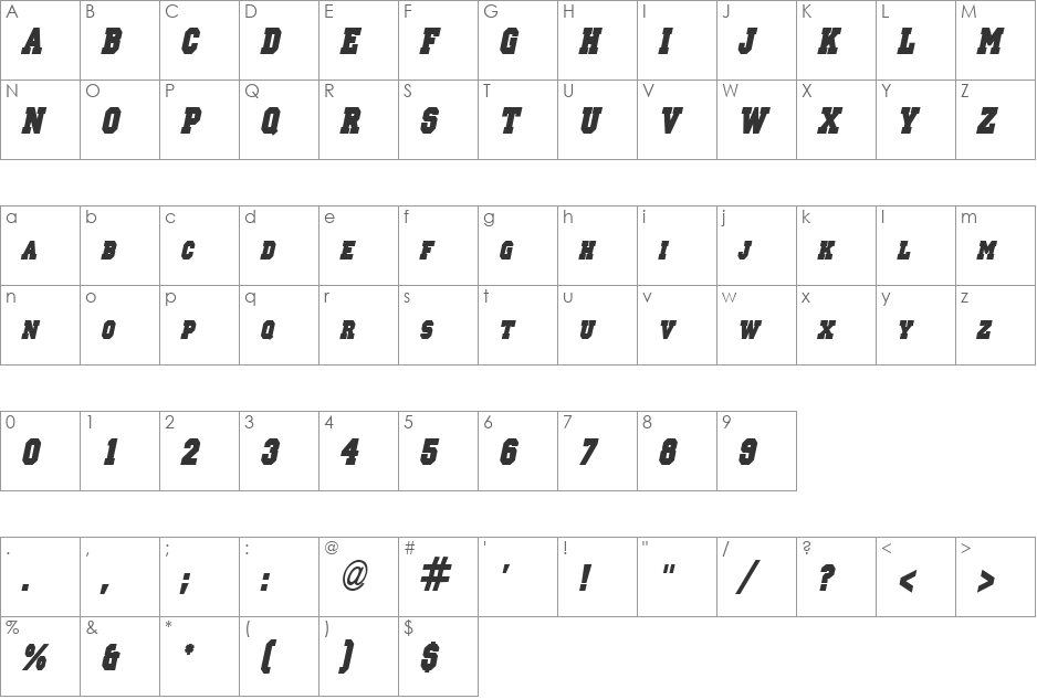 Princeton Solid-Condensed font character map preview