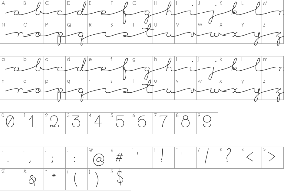 Bacana font character map preview