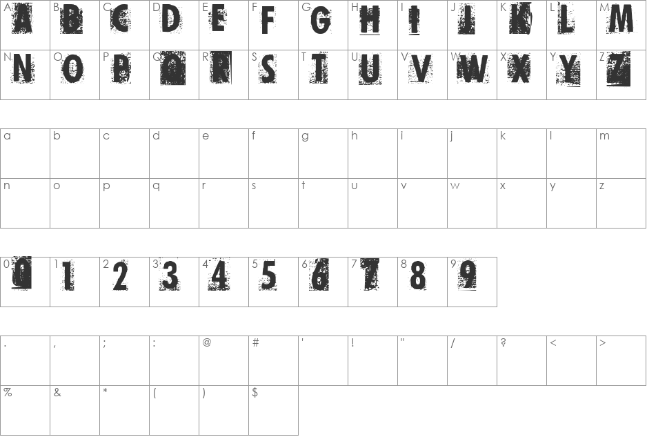 Print Error font character map preview
