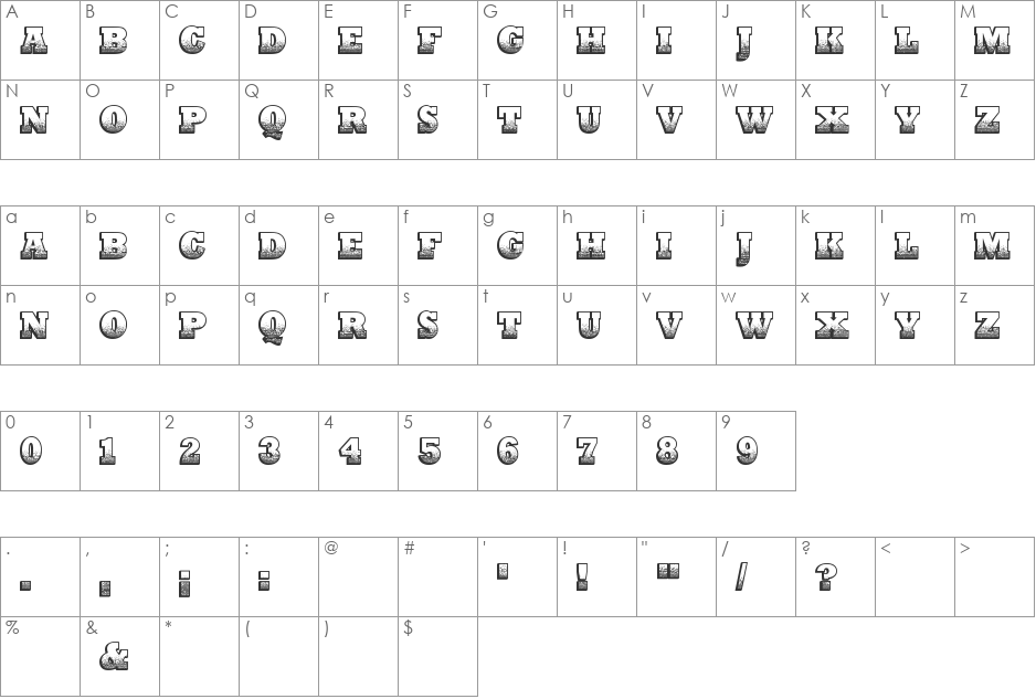 Print Oldyz font character map preview
