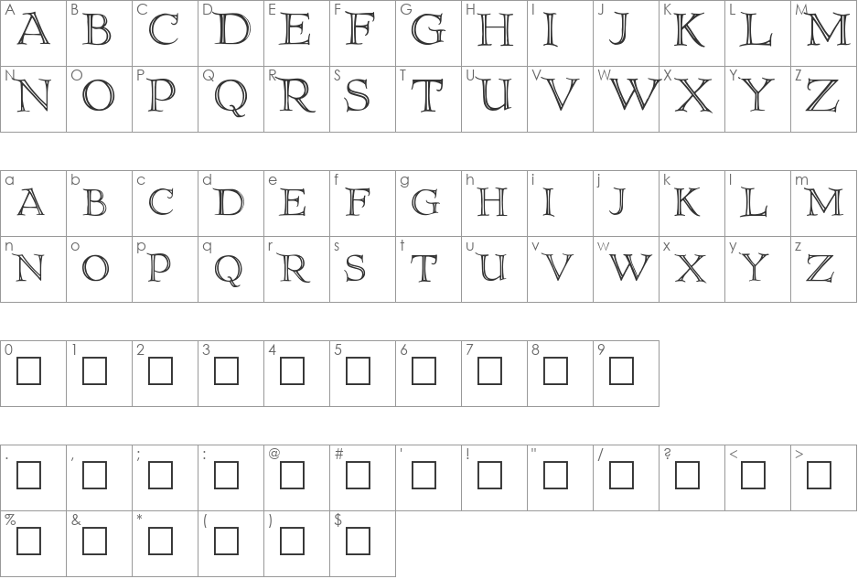 Priory font character map preview