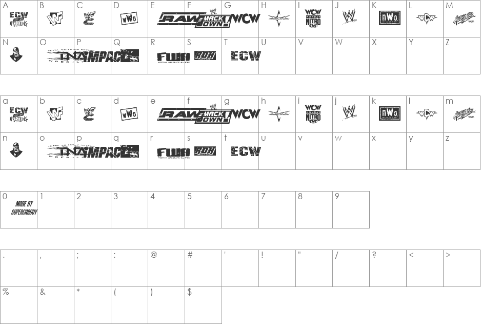 Pro Wrestling Logos font character map preview