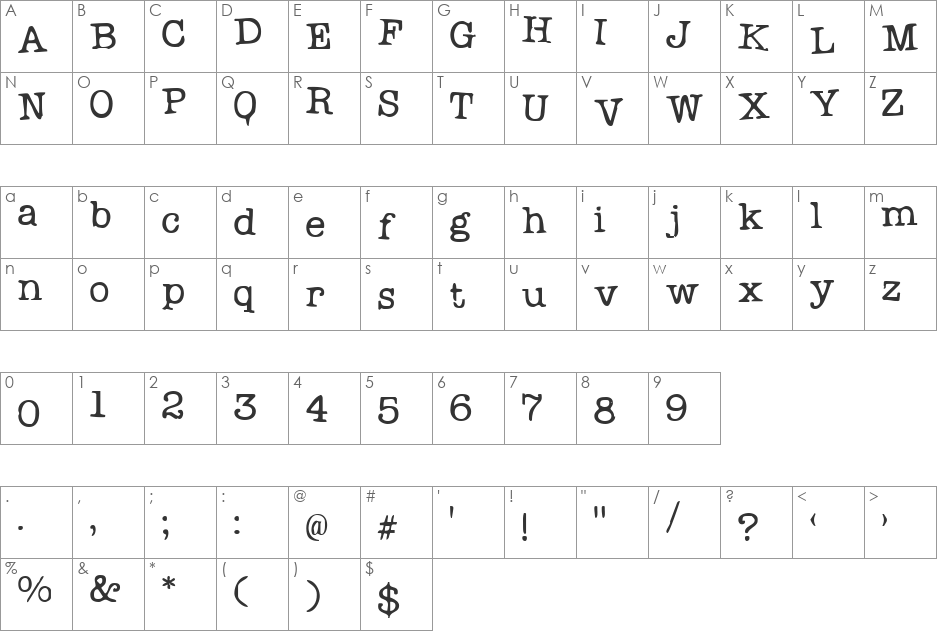 Problem Secretary font character map preview