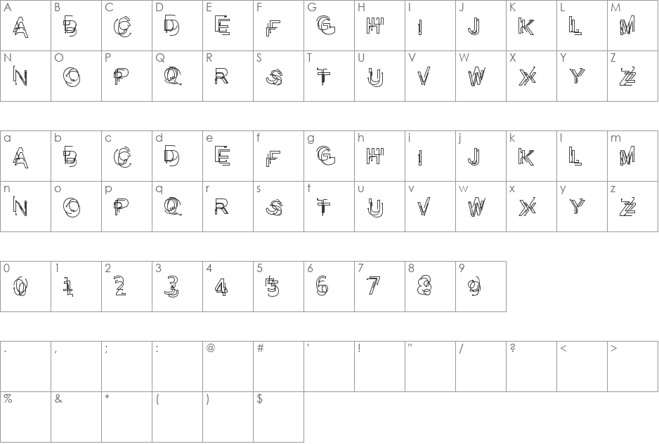 Problematic Piercer font character map preview