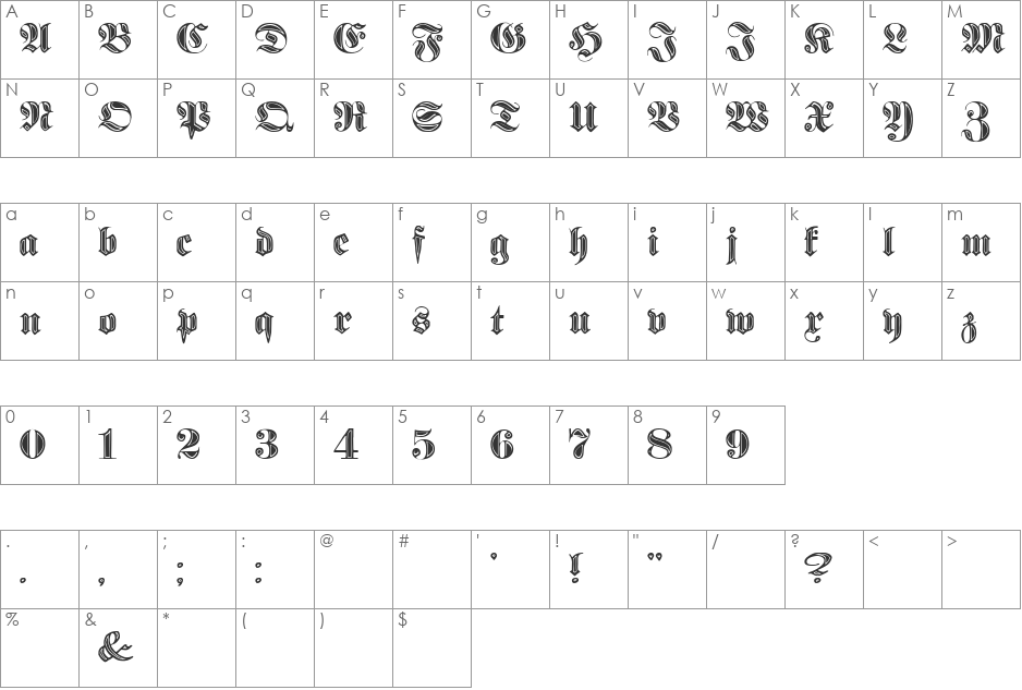 Proclamate Incised font character map preview