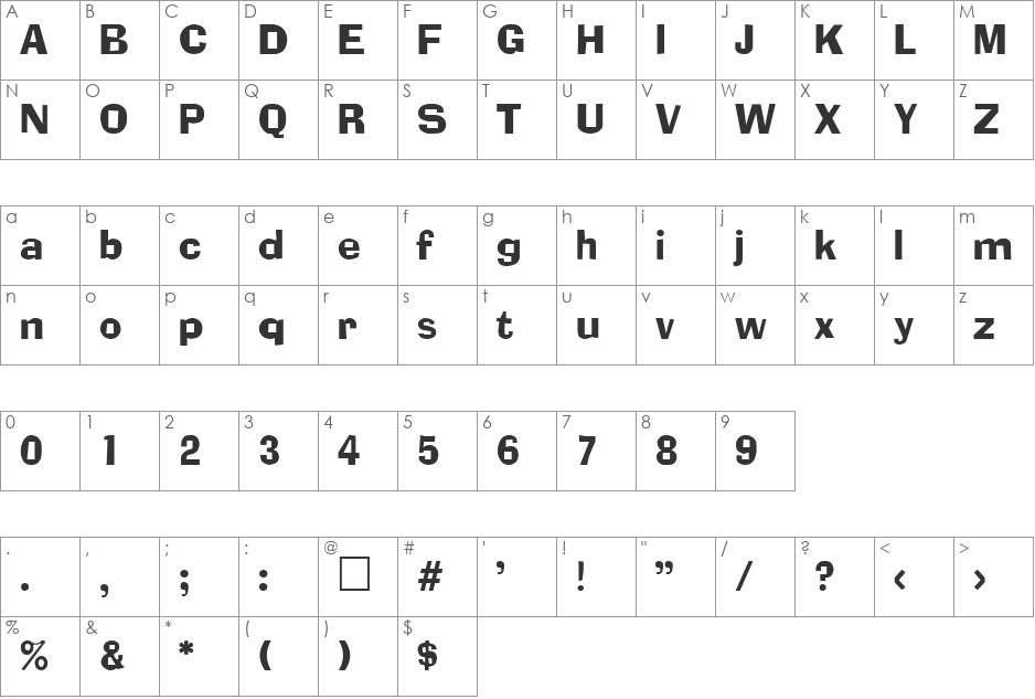 Adamsky SF font character map preview