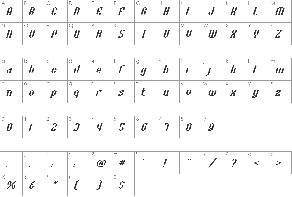 BaccusBevelExp font character map preview