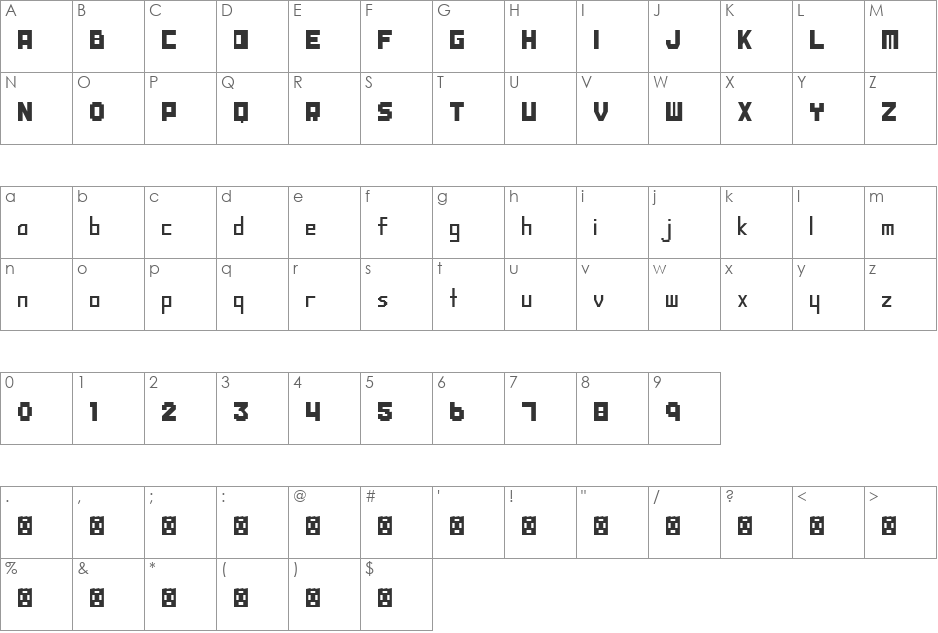 PROGRESS font character map preview