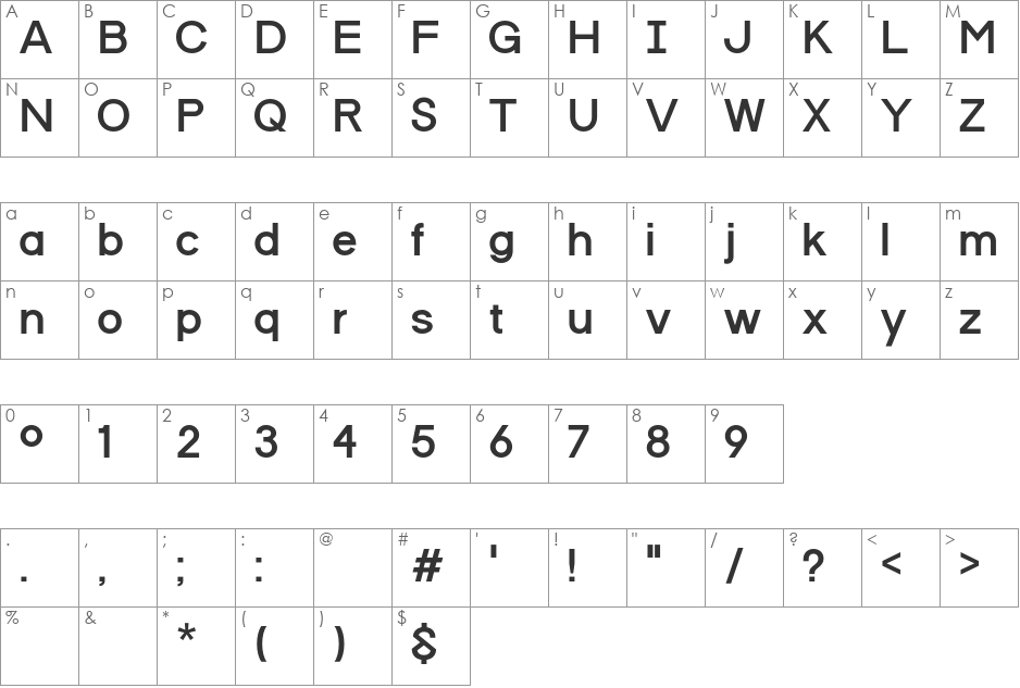 Progress ORDIN font character map preview