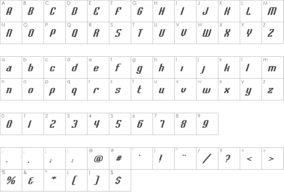 BaccusExpanded font character map preview