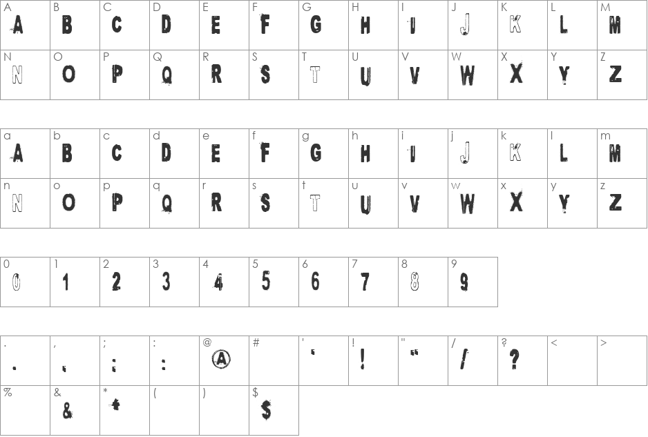 Project X font character map preview