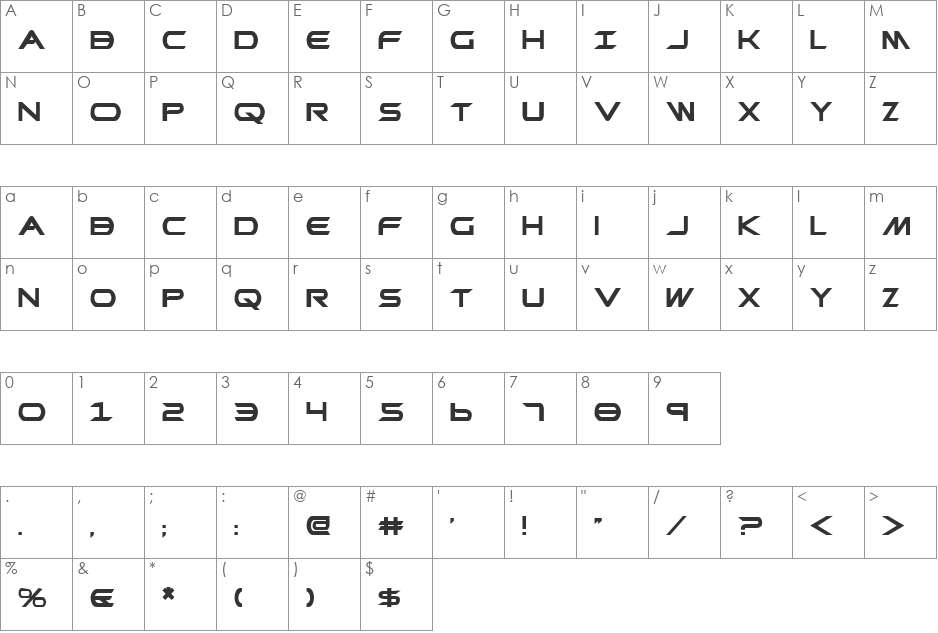 Promethean Bold font character map preview