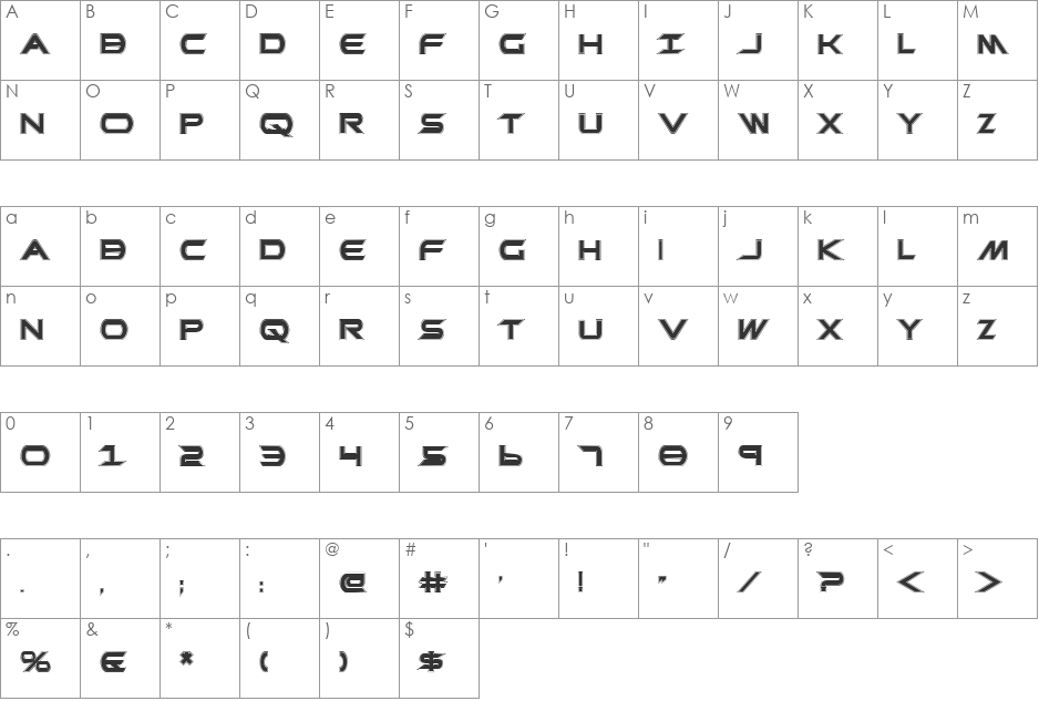 Promethean College font character map preview