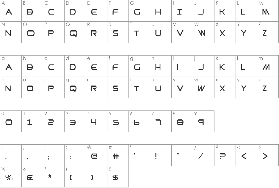 Promethean Condensed font character map preview